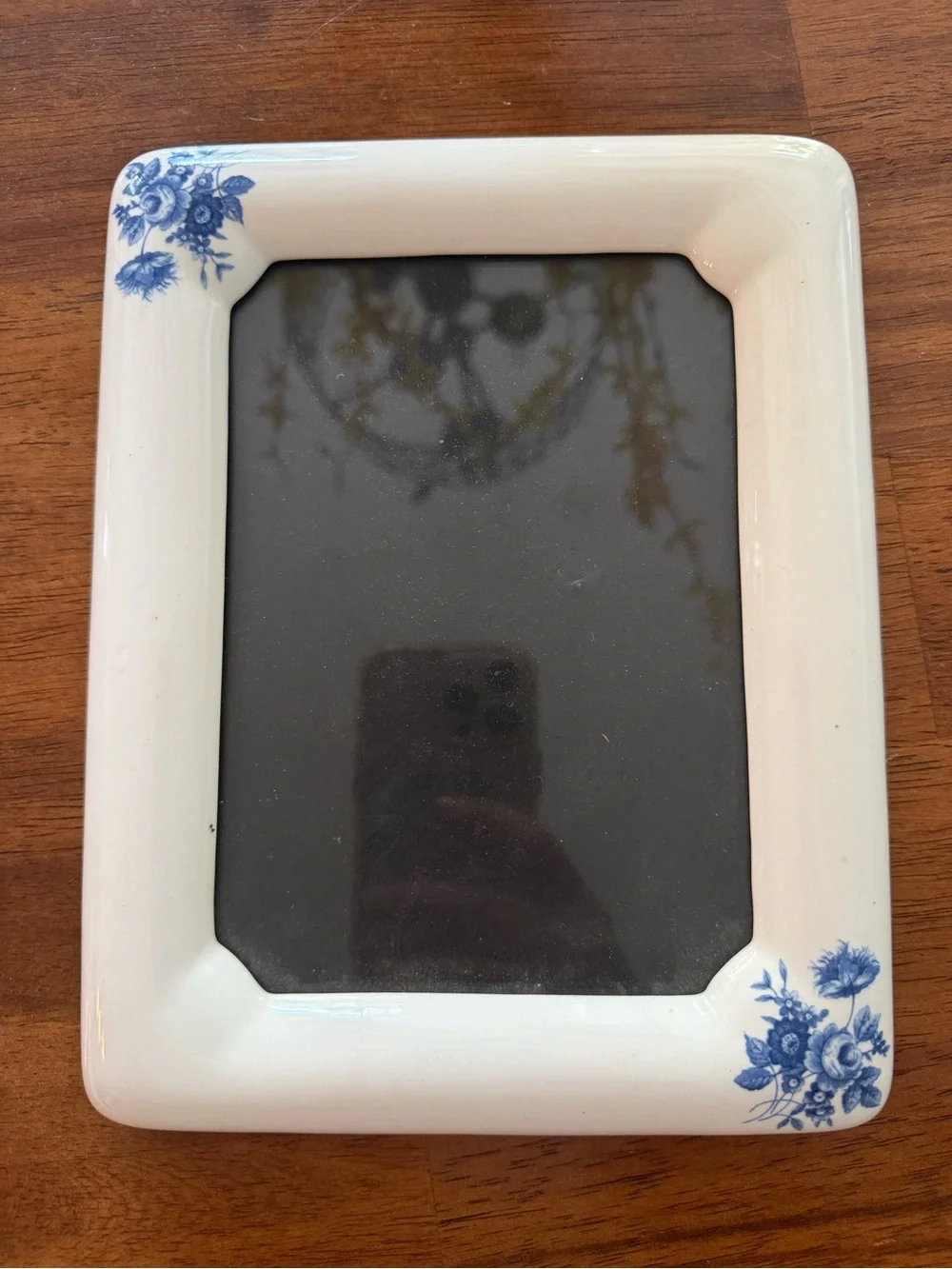 Vintage Ceramic Chinoiserie Blue White Floral Corners Photo Frame Picture Frame
